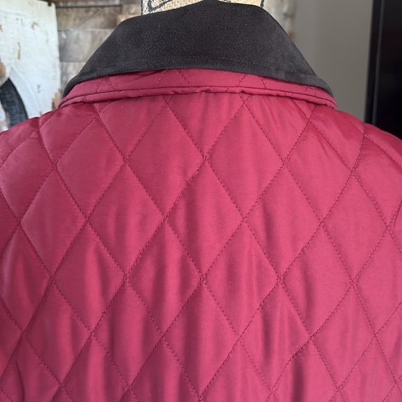 Vintage Carlisle maroon quilted barn jacket removable brown collar pockets - Picture 12 of 16